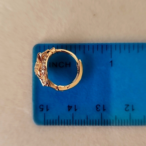 Small Gold Stainless Steel Leopard Huggie Hoop Earrings with CZ Stones - Picture 7 of 7